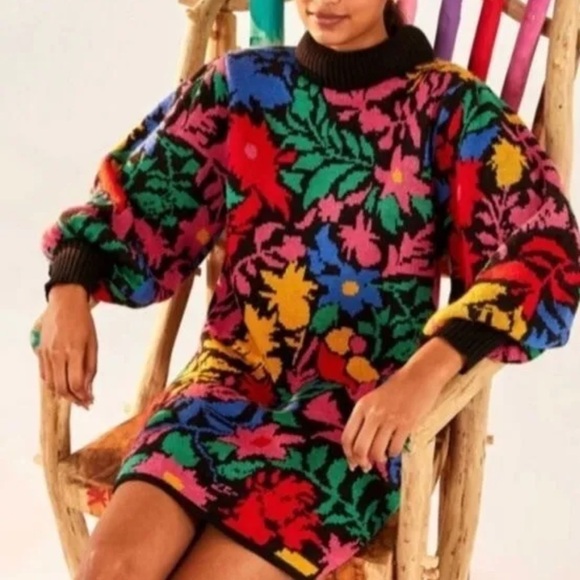 FARM RIO TROPICAL GARDEN COZY SOFT SWEATER DRESS COWL FUNNEL NECK SIZE MEDIUM - Picture 7 of 16